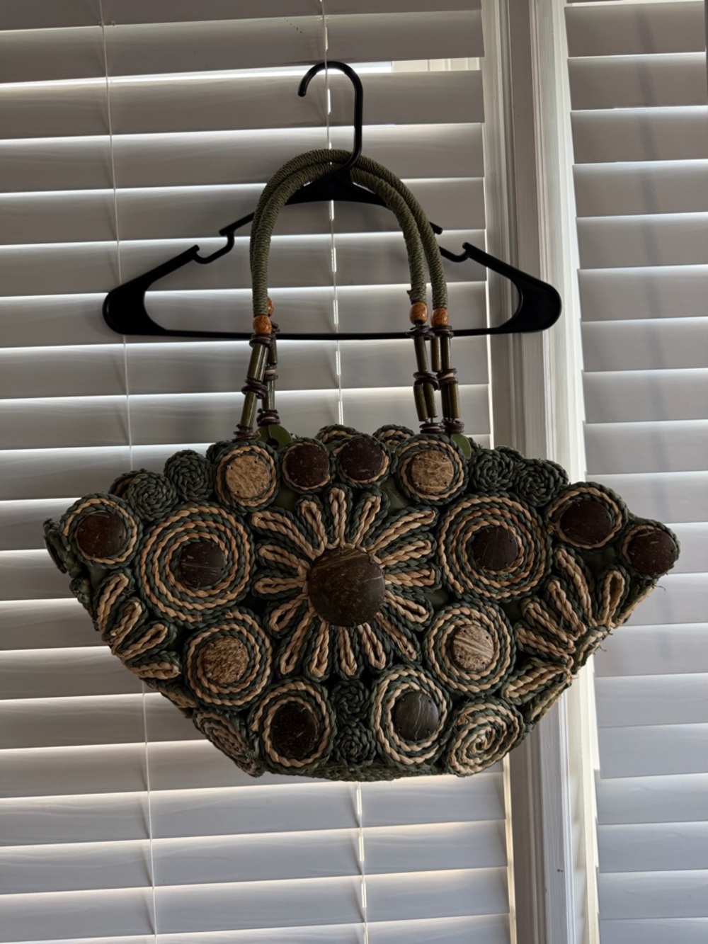 Sun N Sand Handwoven Floral Rope Tote in Olive Green and Natural 💚🤎